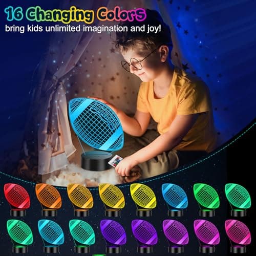 Linkax Football Gifts Stocking Stuffers for Kids Teens Boys Girls, Rugby 3D Illusion Night Light Christmas Gifts for Kids, 6 7 8 9 10 11 12 13 Year Old Birthday Presents Room Decor, Toys for Ages 8-13