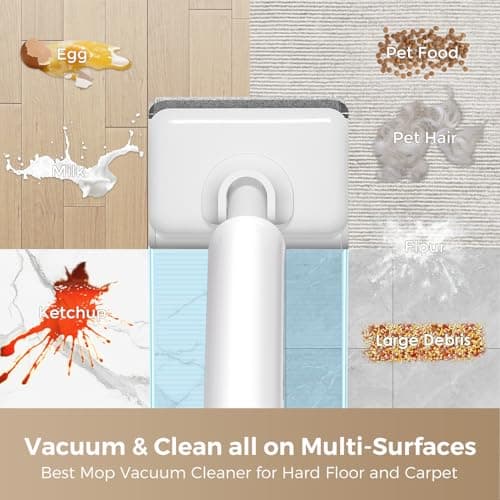 Wet Dry Vacuum Cleaner, 180° Lay-Flat Cordless Vacuum Mop Combo with Edge Cleaning, All-in-One Floor Cleaner for Hard Floors, Self-Cleaning, 45mins Runtime, LED Display, Voice Prompts