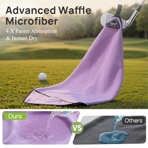 Magnetic Golf Towel for Bag 18" x 18" with Clip Exclusive Cleaning Pocket Microfiber Waffle Ultra Absorbent Club Ball Cleaner Essential Golf Accessories and Gifts for Women(Purple 1 Pack)