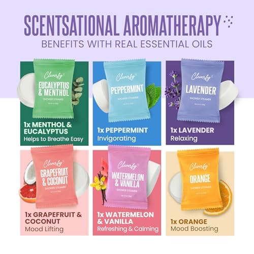 Cleverfy Shower Steamers Aromatherapy for Women and Men – Self-Care Shower Bombs for Stress Relief and Relaxation – 6 Tablets