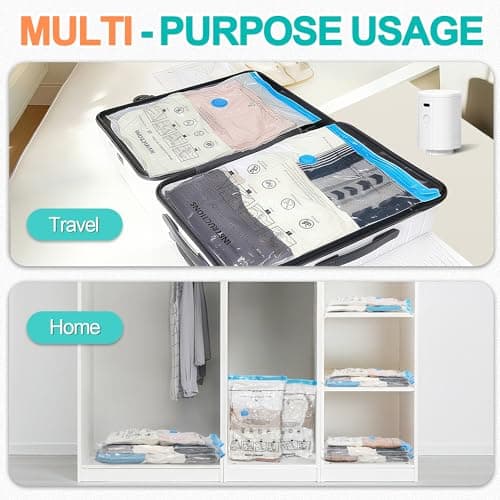 Vacuum Storage Bags with 3000Pa Wireless Pump for Travel, 12 Pack Vacuum Seal Bags for Clothing Travel, Compression Vacuum Bags for Clothes,Luggage,Blankets(4 Large, 4 Medium, 4 Small)