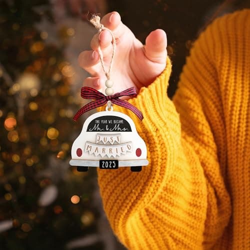 Pawzity Wedding Gifts - Mr and Mrs Gifts - Wedding Gift for Couples 2025, Bride - First Christmas Married Ornament 2025 - Bridal Shower Bride Gift for Newlywed - Wood Married Ornament​