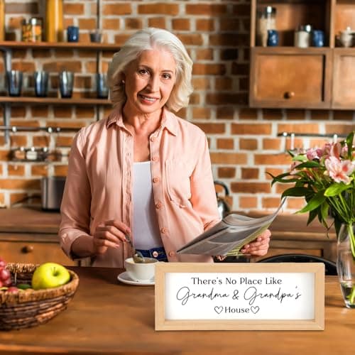 Yousoontic Grandparents Gift from Grandkids There's No Place Like Grandma & Grandpa's House Wooden Sign Farmhouse Home Decor for Father's Day Birthday Xmas Thanksgiving Gift(Light Brown,11.8 Inch)