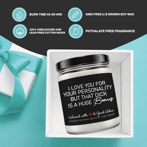 Candle Gifts for Men Funny, Boyfriend Candle, Made in USA, 9 oz, Funny Valentines Gifts for Boyfriend, Naughty Candles by Mint Sugar Candle Company