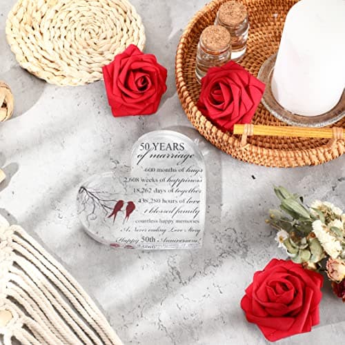 Qunclay 50th Years of Marriage Gift Wedding Anniversary Souvenir Heart Marriage Keepsake Decoration Present for Couple Parent Women Mom Husband Wife He She Friend Grandparents