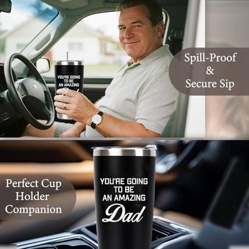 New Dad Gifts For Expecting Dad to be Father’s Day First Time Gifts 20oz Black Insulated Stainless Steel Tumbler Cup Birthday Baby Shower Gender Reveals Presents Christmas Gift Ideas