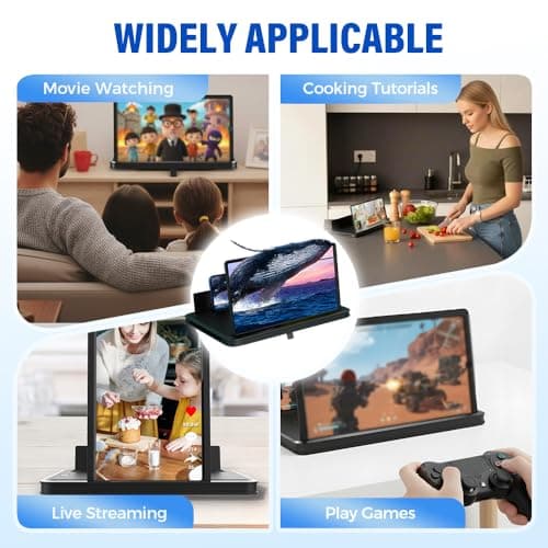 Mobile Phone Magnifier Screen, 2026 New 3D HD Magnifying Projector Screen Enlarger for Movies, Videos and Gaming, Portable 3D Magnifying Screen for Elderly (Black, 10 Inch)