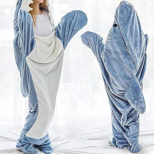Shark Blanket Hoodie Onesie for Adult & Kid, Wearable Shark Sleeping Bag, Soft Cozy Onesie Costume