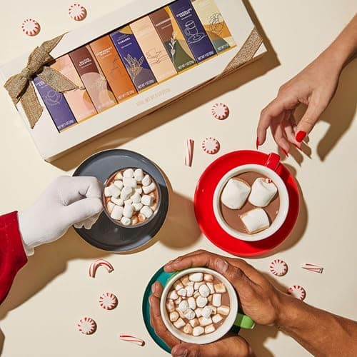 Thoughtfully Gourmet Hot Chocolate Gift Set, Flavors Include Salted Caramel, Peppermint, French Vanilla and More, Packaged in Gift Box with Bow, Set of 9