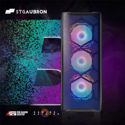 STGAubron Gaming PC Desktop Computer, Intel Core I7 up to 3.9 GHz, Radeon RX 580 8G, 16G RAM, 512G SSD, WiFi, Bluetooth 5.0, RGB Fan x6, RGB BT Sound Bar, Windows 10 Home