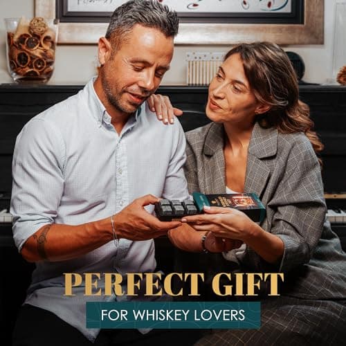 Whiskey Stones Gift Set by Royal Reserve – Artisan Crafted Reusable Chilling Rocks for Scotch Bourbon – Stocking Stuffer for Men - Whiskey Gifts for Husband Guy Dad Boyfriend