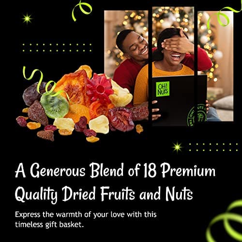 Oh! Nuts Dried Fruit and Nuts Gift Basket XL 18 Variety Basket - Gourmet Holiday Kosher Gift Box - Food Snack Box for Birthday, Anniversary, Corporate Gift for Men, Women, Mom, Dad