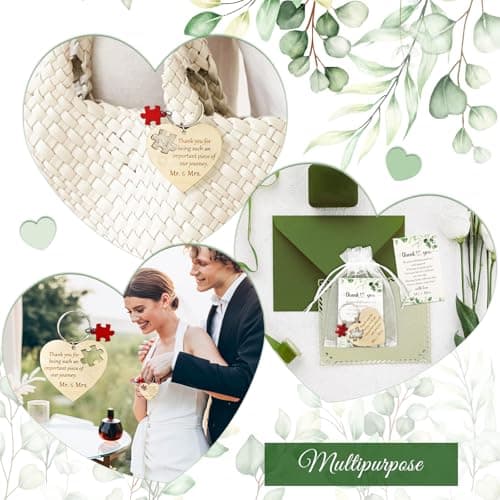 AerWo 50 Sets Wedding Favors for Guests, Wedding Party Favors with Rustic Wood Heart Puzzle Keychains Thank You Cards and Organza Bags, Wedding Gifts for Guests Wedding Bridal Shower Thank You Gifts
