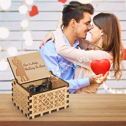 Can't Help Falling in lo Wood Music Box Hand-Operated Antique Engraved Cute Musical Boxes Gift for Love One, Boyfriend, Girlfriend, Husband,Wife Birthday/Wedding Day/Christmas Day Present