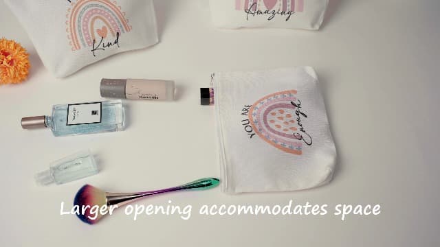 Coume 10 Pcs Rainbow Canvas Makeup Bags Bulk Inspirational Quotes Cosmetic Zipper Personalized Encouragement Travel Pouch Toiletry Bag for Women Girls Teacher Friend Birthday