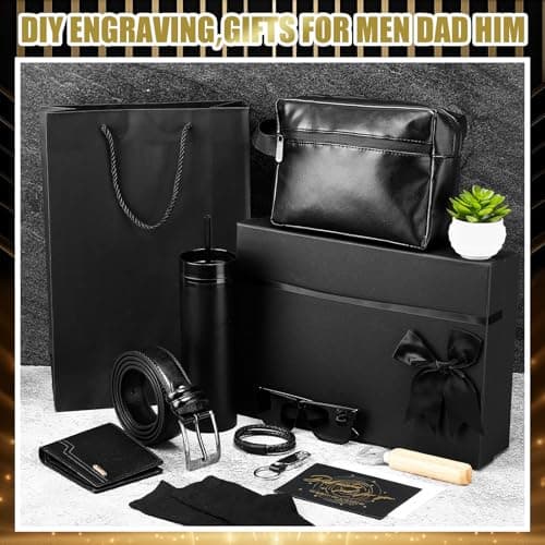 Skylety 13 Pcs Birthday Gifts Baskets for Men Gift for Men Birthday Gift Box 16 oz Tumblers Wallet Toiletry Bag Belt Sock Bottle Opener Bracelet Glasses Keychain for Dad Boyfriend Husband