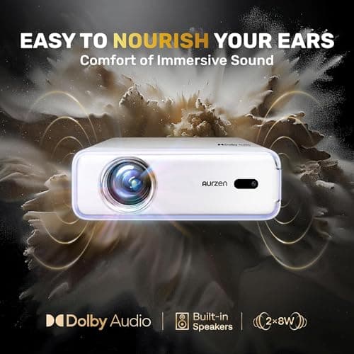 Aurzen EAZZE D1 Smart Projector with WiFi and Bluetooth, Netflix-Officially-Licensed, Auto Focus & Keystone, DoIby Audio, Zoom, Native 1080P Movie, Portable Outdoor Mini Projector, White