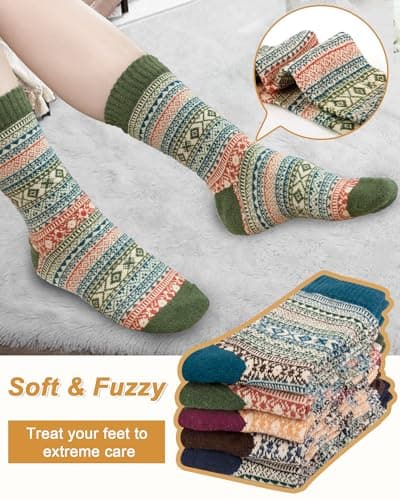 Senker Fashion Womens Wool Socks, Stocking Stuffers Gifts for Women Men Warm Soft Crew Boot Sock for Winter Hiking