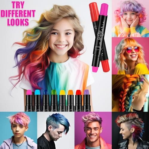 Jim&Gloria Dustless Hair Chalk Gifts for Girls Makeup Kit, Gift for Teen Girl Trendy Stuff, Kids, Teenage Tweens Teenager Temporary and Washable Color Dye Markers Age 7 8 9 10 11 12 13 14 Year Old Toy
