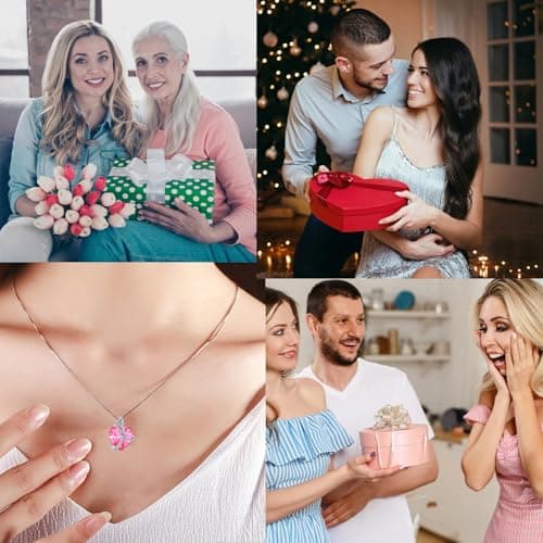 WILDLOVE Preserved Real Pink Rose with Heart Necklace, Forever Flowers Gifts for Mom Grandma Wife Girlfriend at Christmas, Valentines, Mothers Day, Anniversary or Birthday Gifts for Women