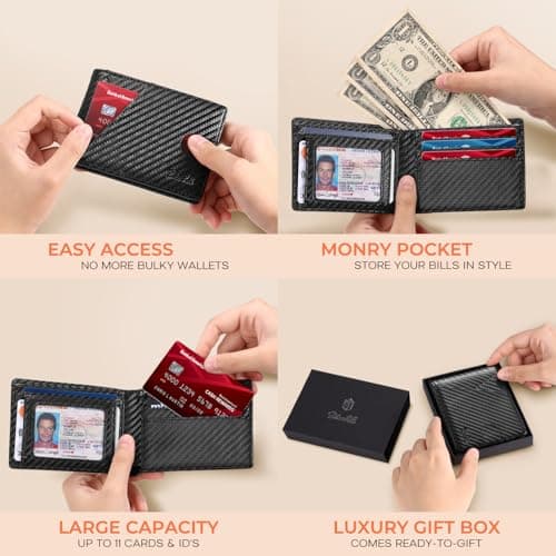 Zitahli Wallet for Men Slim 11 Credit Card Holder RFID Blocking Small Men's Wallet Bifold Minimalist Front Pocket With Mens Gifts Box