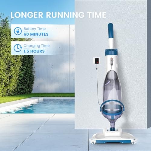 ENHULK Pool Vacuum for Above Ground Pools, 2025 Upgraded 13.4" Wide Head & Telescopic Pole, 18.5 GPM Suction, 60 Min Runtime, Cordless Handheld Rechargeable Pool Cleaner for Inground Pools (Blue)