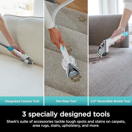 Shark StainStriker Portable Carpet, Upholstery & Area Rug Cleaner with Pet Mess Tool, Stain & Odor Remover, Perfect for Car Interiors, Includes 3 Cleaning Tools & Cleaning Solution, White, PX201