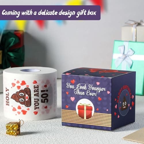 50th Birthday Gifts for Women, Men, Her, Him - Happy Prank Toilet Paper - 50th Birthday Decorations, Party Supplies Favors - 50 Years Old Funny Gag Gift Ideas, Novelty Bday Present for Friends, Family