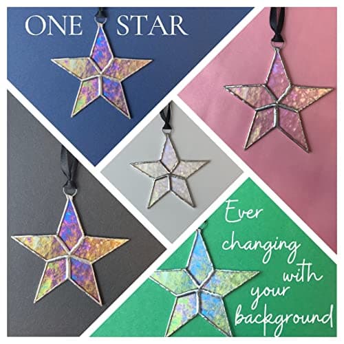 Handmade Iridescent Stained Glass Star With Heartfelt Thank You Message - Thank You Gift For Someone Special/Appreciation Gift/Gratitude Gift for Friends, Neighbors/Colleagues (Thank You)