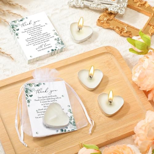 100 Sets Wedding Gifts for Guests Heart Shaped Candles Mini Candles Wedding Candle Gifts for Guests Thank You Cards and Organza Bags for Bridal Shower Party Favors