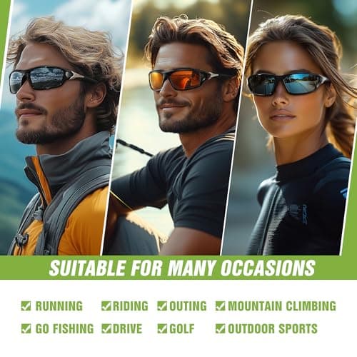 Foliful 3 Pack Polarized Sports Sunglasses for Men, Mens Sunglasses Wrap Around UV400 Protection for Cycling Fishing Driving