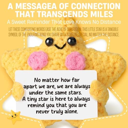 Crochet Yellow Star Doll Friendship Gift - Emotional Comfort Support Decor, Long Distance Relationship Moving Away Farewell Goodbye Leaving Gifts for Women Friend Couple Boyfriend Girlfriend Coworker