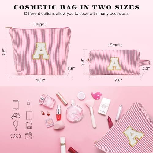 Christmas Gifts 2025 for Girls - Stocking Stuffers for Teen Girls Makeup Bag Set, 6 7 8 9 10 11 12 Year Girl Birthday Gift, Initial Travel Makeup Bags, Christmas Birthday Gifts for Girl