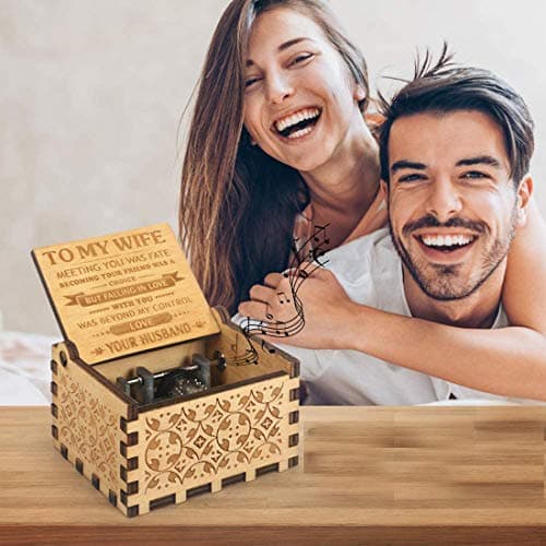 Music Box Gift for Wife - Romantic Birthday Valentine Anniversary Christmas to My Wife Gifts from Husband Boyfriend Love Women Girl Girlfriend Wooden Hand Crank Musical Box Play You are My Sunshine