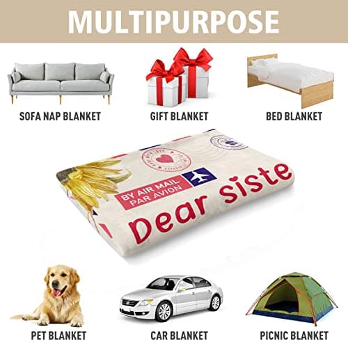 Niyewsor Sister Birthday Gifts, Sister Gifts Blanket, Sisters Gift from Sis, Present for Sisters on Mothers Day, Christmas, Dear Sis Airmail Throw Blanket, 60" * 50"