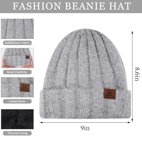 Womens Winter Warm Knit Beanie Hat Touchscreen Gloves Long Neck Scarf Set with Fleece Lined Skull Caps Gifts for Women