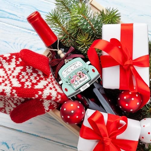 TUMSHANIP First Christmas Married Ornament 2025 - Wedding Ornaments - Wedding Gifts for Couples 2025, Newlyweds, Bride - Mr and Mrs Gifts - Just Married Couple Gift - Wood Ornament