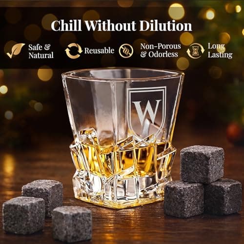 shop4ever Custom Engraved Monogram Year, Chunky Heavy Liquor/Bourbon Decanter with Glasses, Whiskey Stones, Coasters & Tongs, Premium Whiskey Gift Set for Men, Husband, Dad