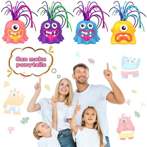 4PCS Fun Hair Pulling Fidget Screaming Monster Toys, Anti Anxiety Toys and Venting Novelty Toys, Different Screams Made by Hair Pulling, Halloween Christmas for 3 4 5 6 7+ Kids Teen Boys Girls Gifts