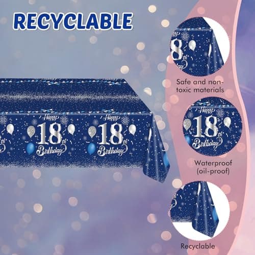 Blue 18th Birthday Decorations for Boys Girls Navy Blue Silver Happy 18th Birthday Napkins Tablecloth Plates for 18th Birthday Anniversary Party Supplies Year Old Party Decorations