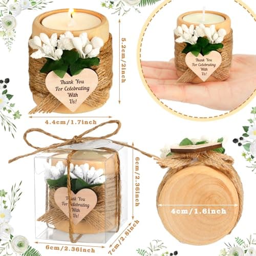 MTLEE 16 Pack Wooden Tealight Candle Holders Kit Guest Gifts for Wedding Baby Shower Bridal Shower Baptism Christening Housewarming Party Handmade Thank You Candle with Card Box Rope(Classic)