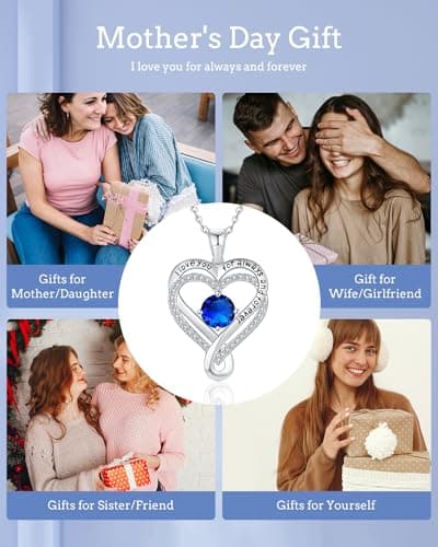 Jewelry for Women Wife Infinity Heart Birthstone I Love You Necklace S925 Anniversary Women Necklaces for Her Wife Birthday Gift Ideas, Birthday Present for Girlfriend Mom Daughter Sterling Silver