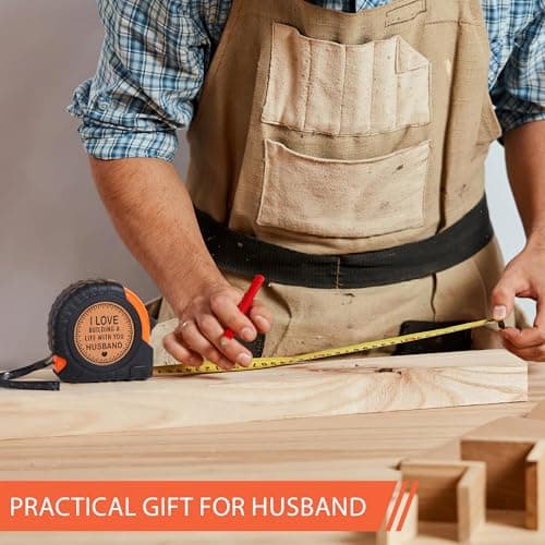 Husband Gifts for Birthday Anniversary Christmas Husband Gifts from Wife, Romantic Wedding Anniversary Men Gifts, Best Husband Ever Gifts, Genuine Leather Engraved 25 FT Tape Measure Useful Tools Gift