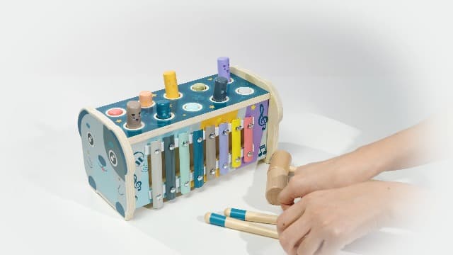 KIDWILL Montessori Pounding Toy for 1 2 Year Olds Wooden Hammering & Activity Board with Xylophone, Number Maze, Pounding Bench Educational Toddler Gift Toys Age 1-3