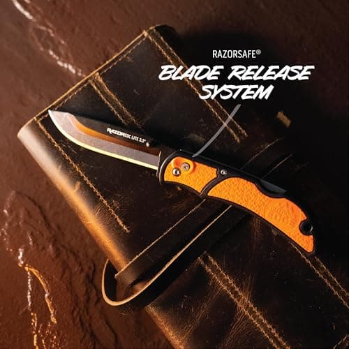 OUTDOOR EDGE OUTDOOR EDGE 3.5" RazorLite EDC Knife. Pocket Knife with Replaceable Blades and Clip. The Perfect Hunting Blade for Skinning Deer. Blaze Orange with 6 Blades