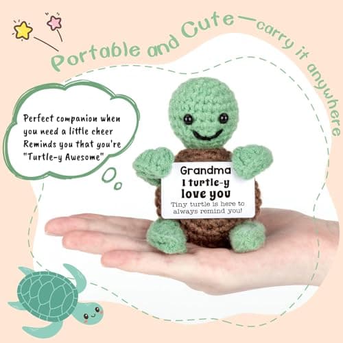 Mini Funny Turtle Grandma Gifts, Birthday Gifts for Grandma from Granddaughter Grandson Grandkids, Nana Gigi Love Small Cute Stuff Things, Handmade Emotional Positive Crochet Turtle