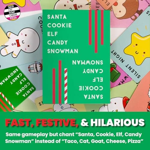 Santa Cookie Elf Candy Snowman Card Game – by Taco Cat Goat Cheese Pizza – Holiday Party Card Game – Great Stocking Stuffer – Fun for Kids, Teens, Adults and Family - 10 Min Ages 7+