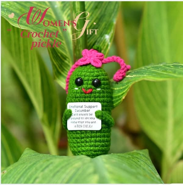 Funny Crochet Pickles 1 Pcs with Affirmations Cards for Inspirational Novelty Good Luck Gift and Party Decorations (KK-CKD04- REDCUM)