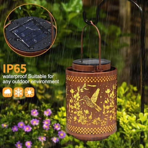 Hummingbird Solar Lanterns Garden Decor Birthday Gifts for Women Mon Grandma Metal Hanging Solar Lights Waterproof Outdoor Decoration for Outside LED Lanterns for Yard Patio Lawn Pathway Landscape