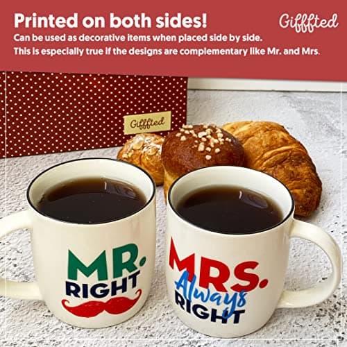 Triple Gifffted Mr Right Mrs Always Right Coffee Mugs Gifts Ideas for Couples, Wedding Anniversary, Engagement, Christmas, His & Hers, Bride and Groom, Parents, Newlyweds Bridal Shower, Ceramic 380ml